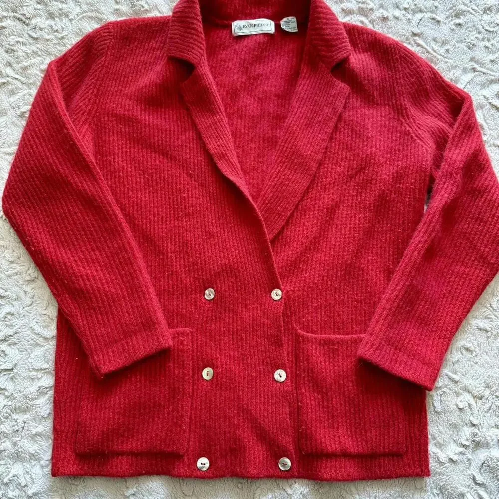 Red‎ vintage lambswool cardigan with a preppy touch cardigan - Picture 2 of 8